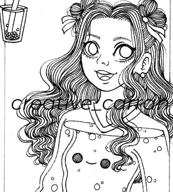 Boba tea girl coloring page