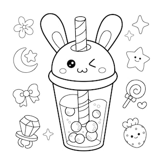 Kawaii bubble tea coloring page images