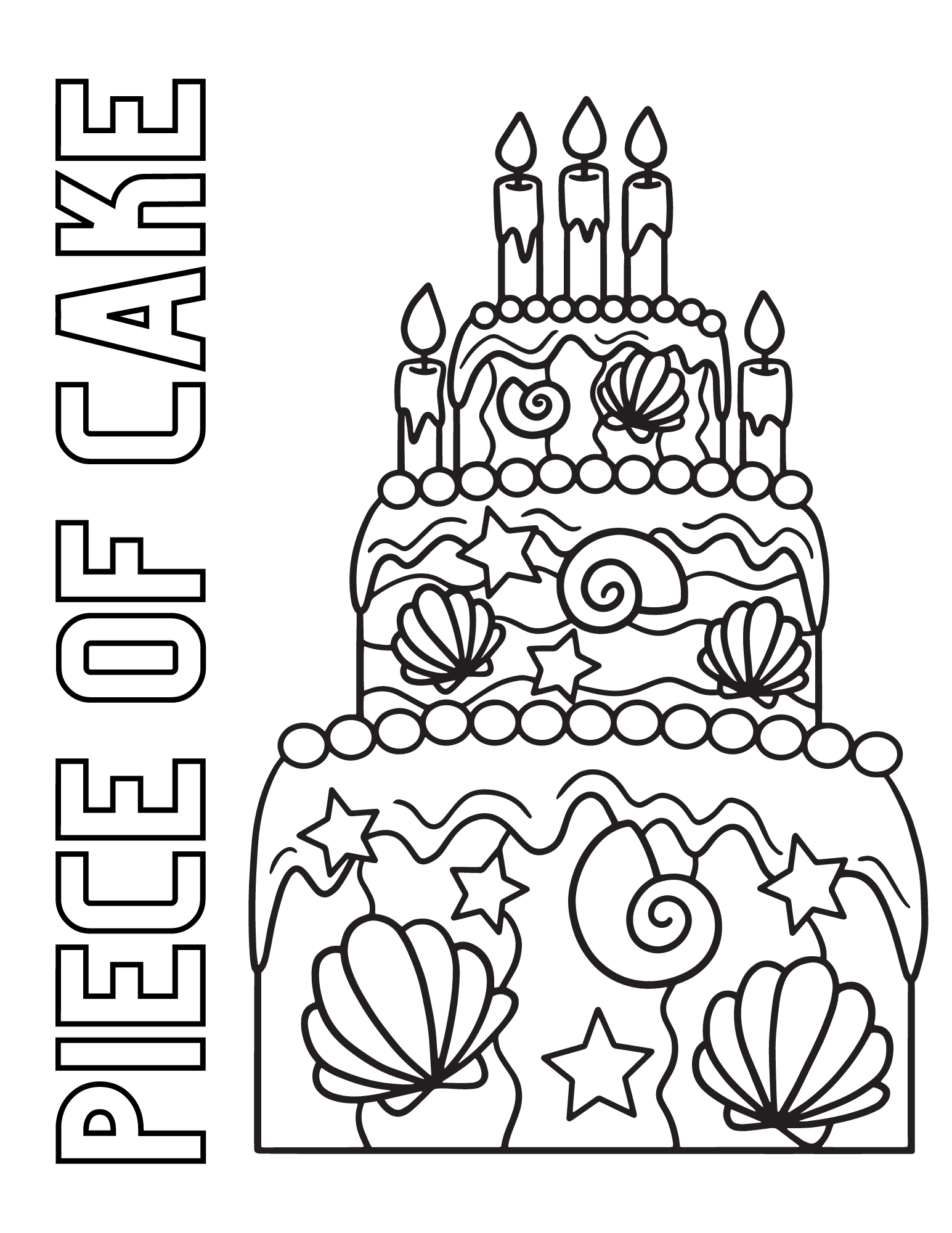 Cute cake coloring pages for kids and adults