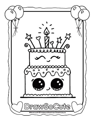 Birthday cake coloring page â draw so cute