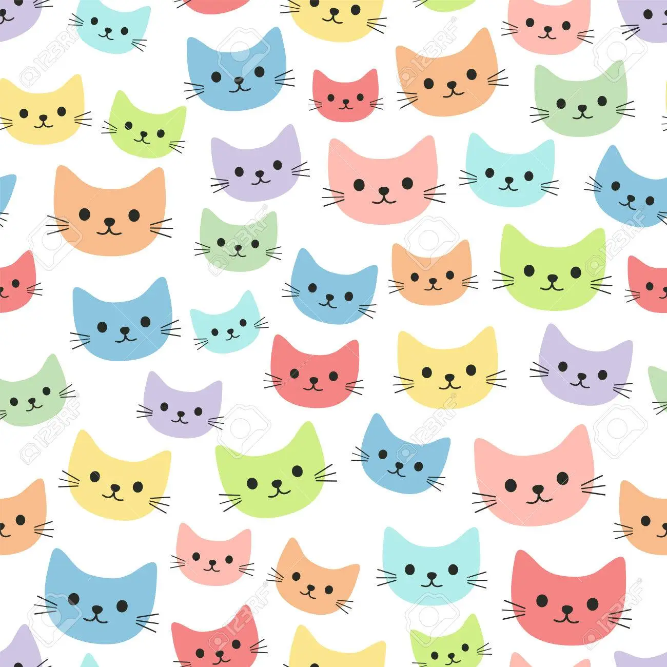 Vector illustration, Cats seamless pattern, Different type of cute