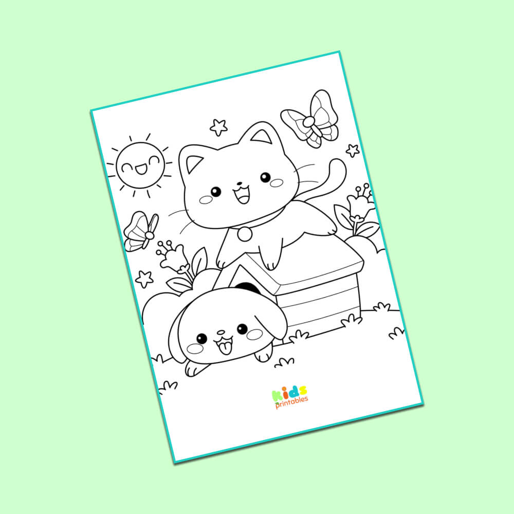 Cat and dog coloring page kids