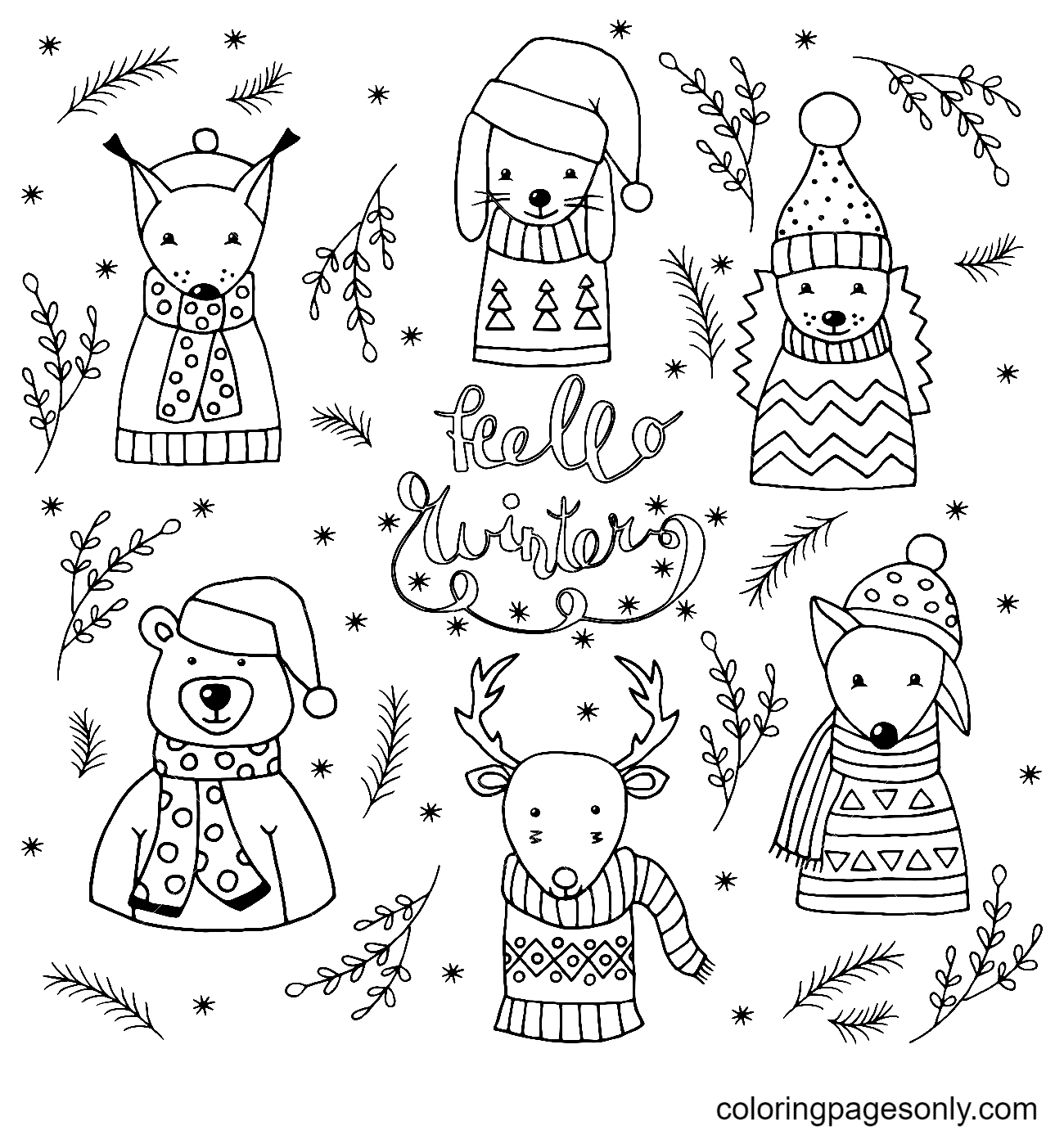 Christmas animals coloring pages printable for free download