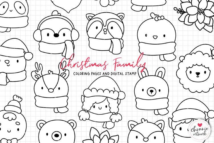 Christmas animal coloring pages digital stamp svg