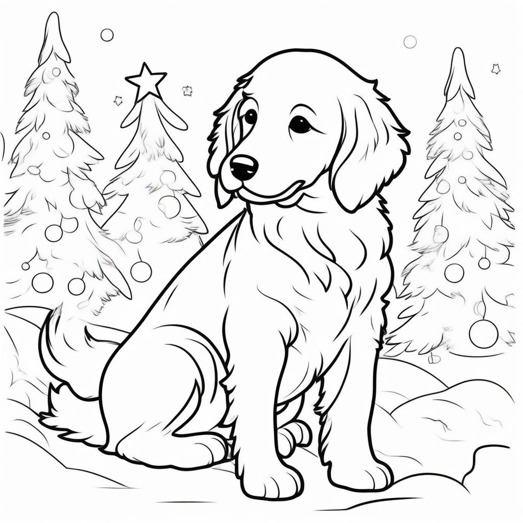 Cute christmas animal black and white coloring page vector illustration