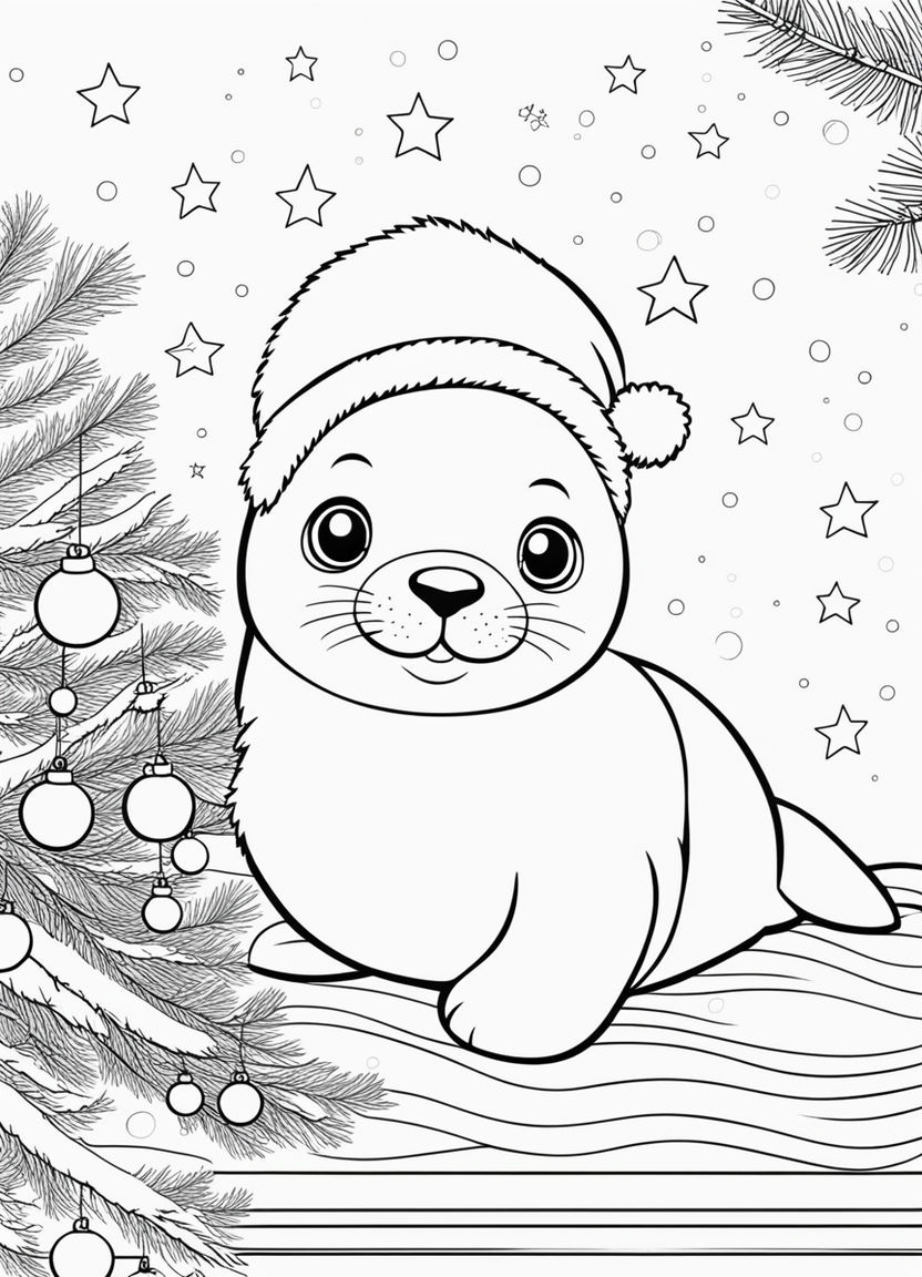 Cute christmas animal coloring page illustration