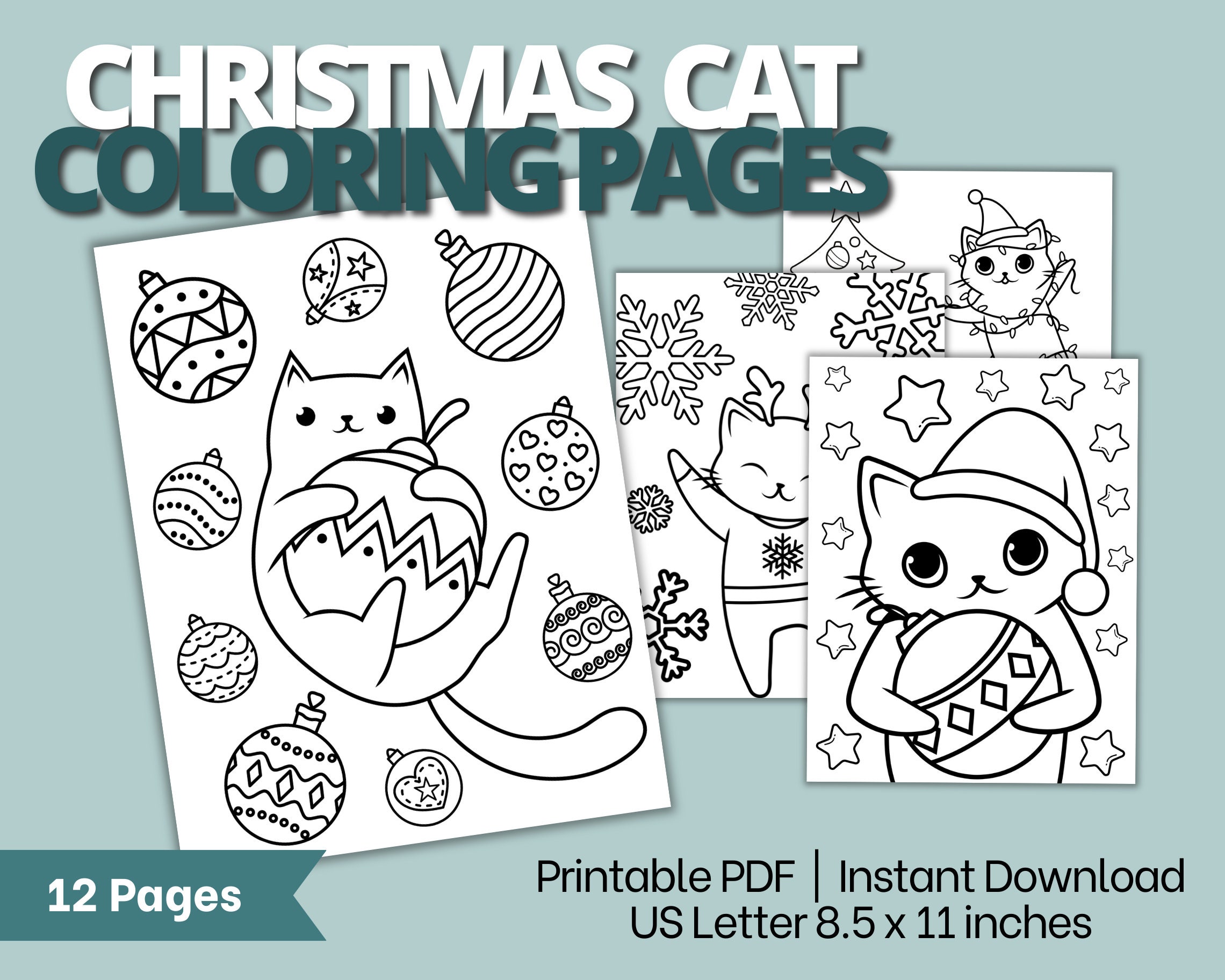 Christmas cat coloring pages cat