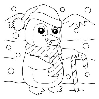 Christmas penguin coloring page vectors illustrations for free download