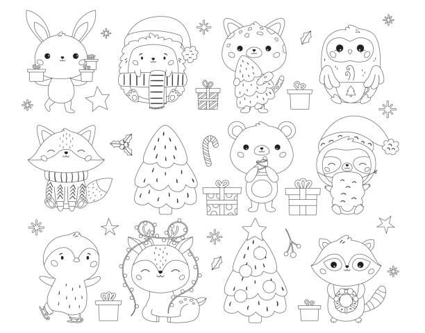 Christmas penguin coloring pages stock illustrations royalty