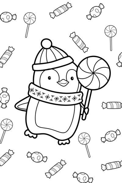 Penguin christmas coloring pages