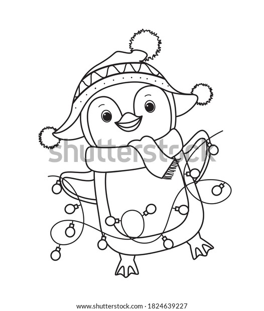 Winter christmas penguin coloring bookline art stock vector royalty free