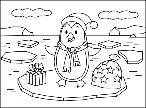 Christmas penguin coloring page free printable coloring pages