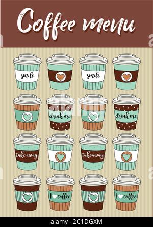 Lovely hand drawn coffee seamless pattern, cute doodle background