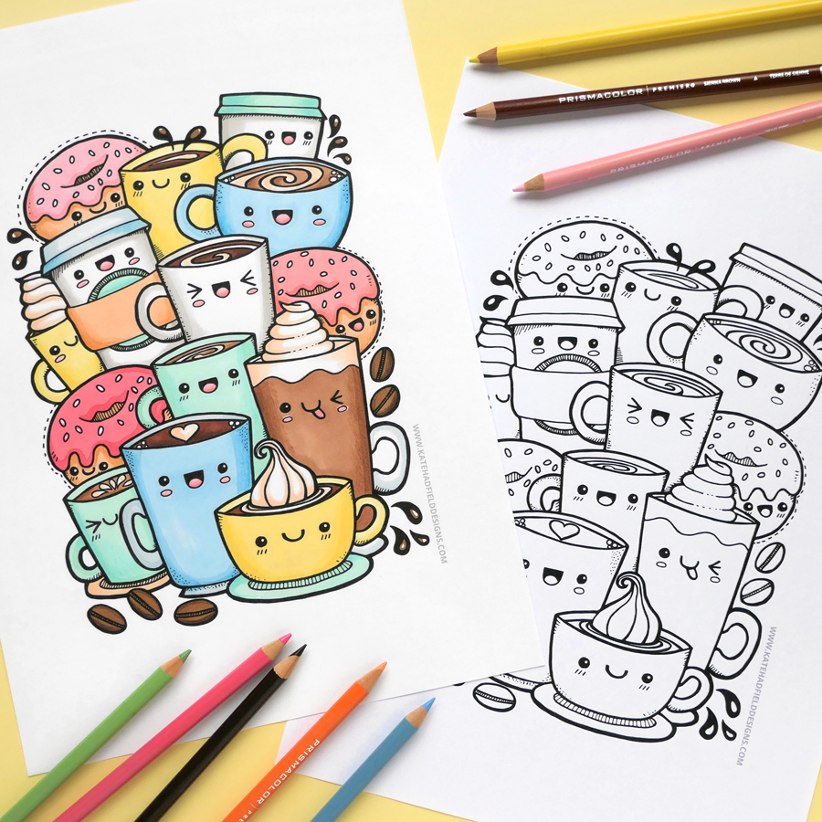 Kawaii coffee free colouring page