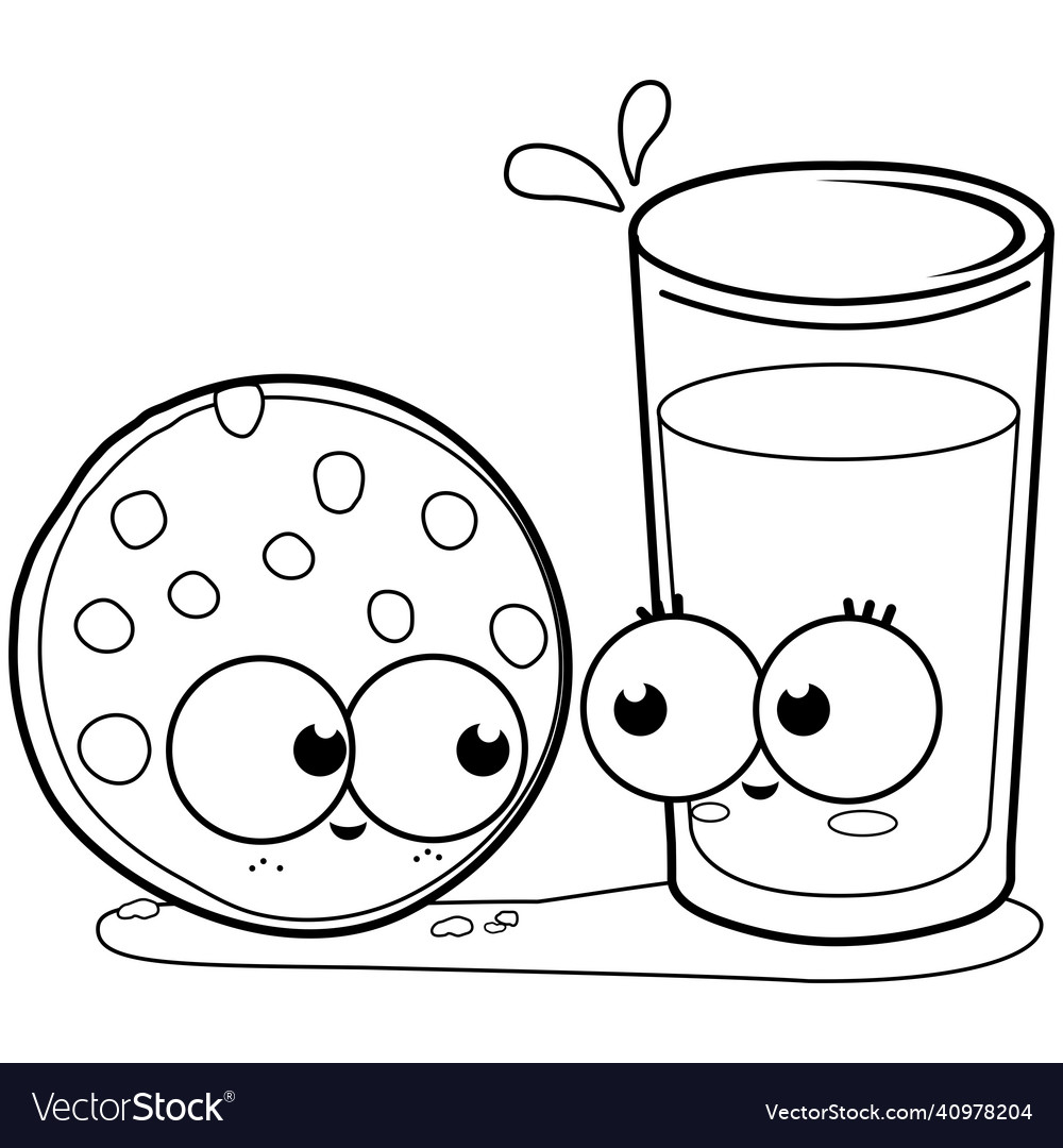 Milk and cookie coloring page royalty free vector image