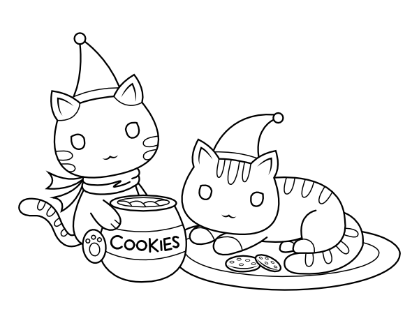 Printable cats and cookies coloring page