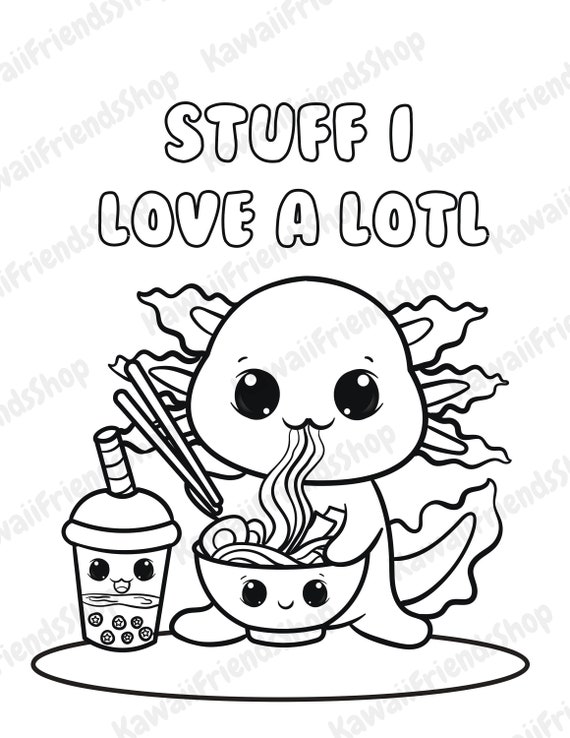 Printable coloring page stuff i love a lotl kawaii coloring page kids coloring page digital download coloring page fun coloring page