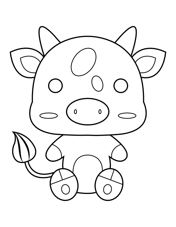 Printable kawaii cow coloring page