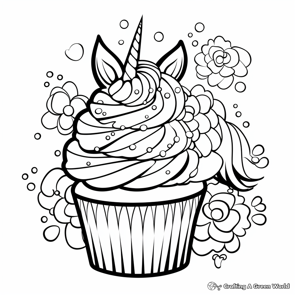Unicorn cupcake coloring pages