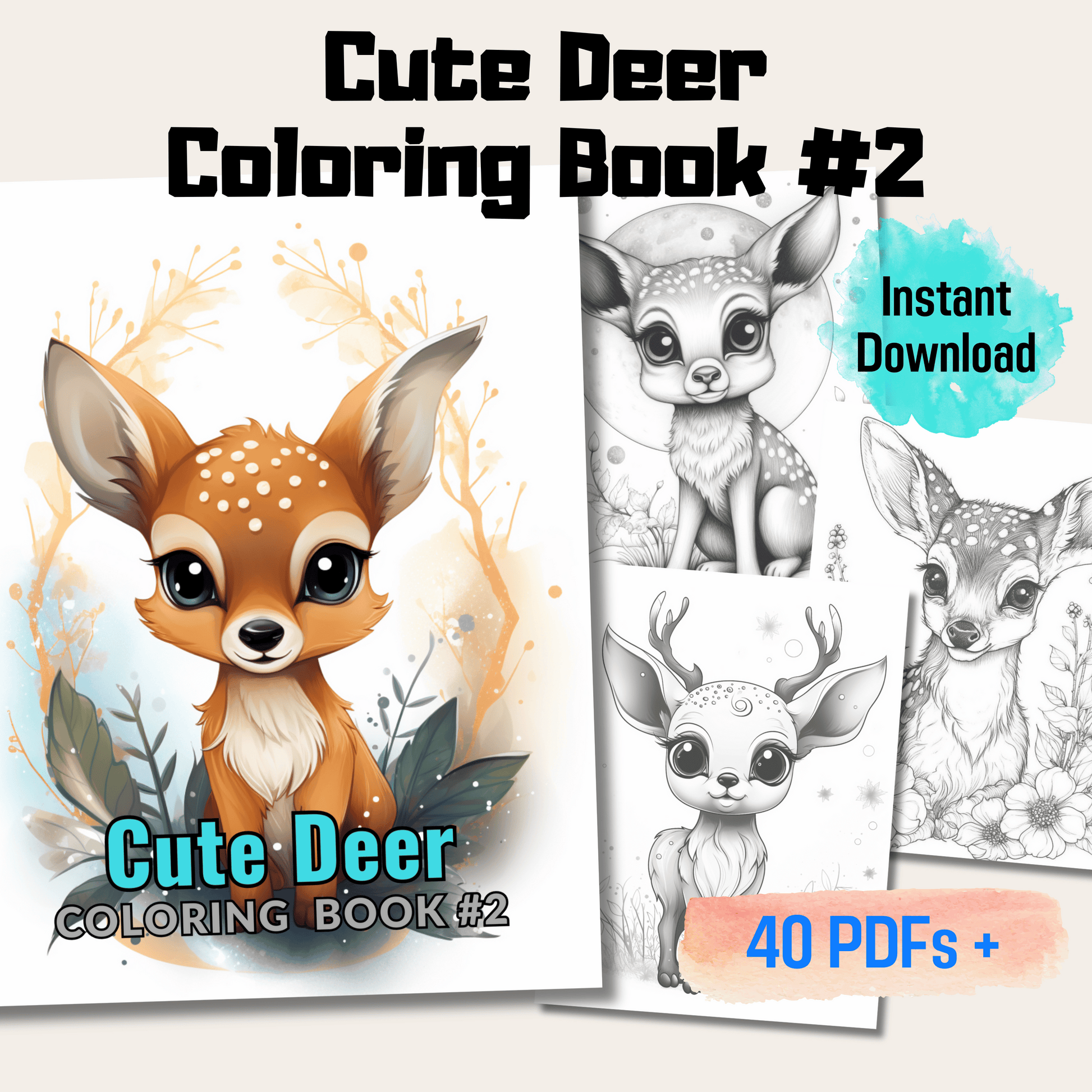 Pages cute baby deer grayscale coloring pages for all ages instant â funny print for you