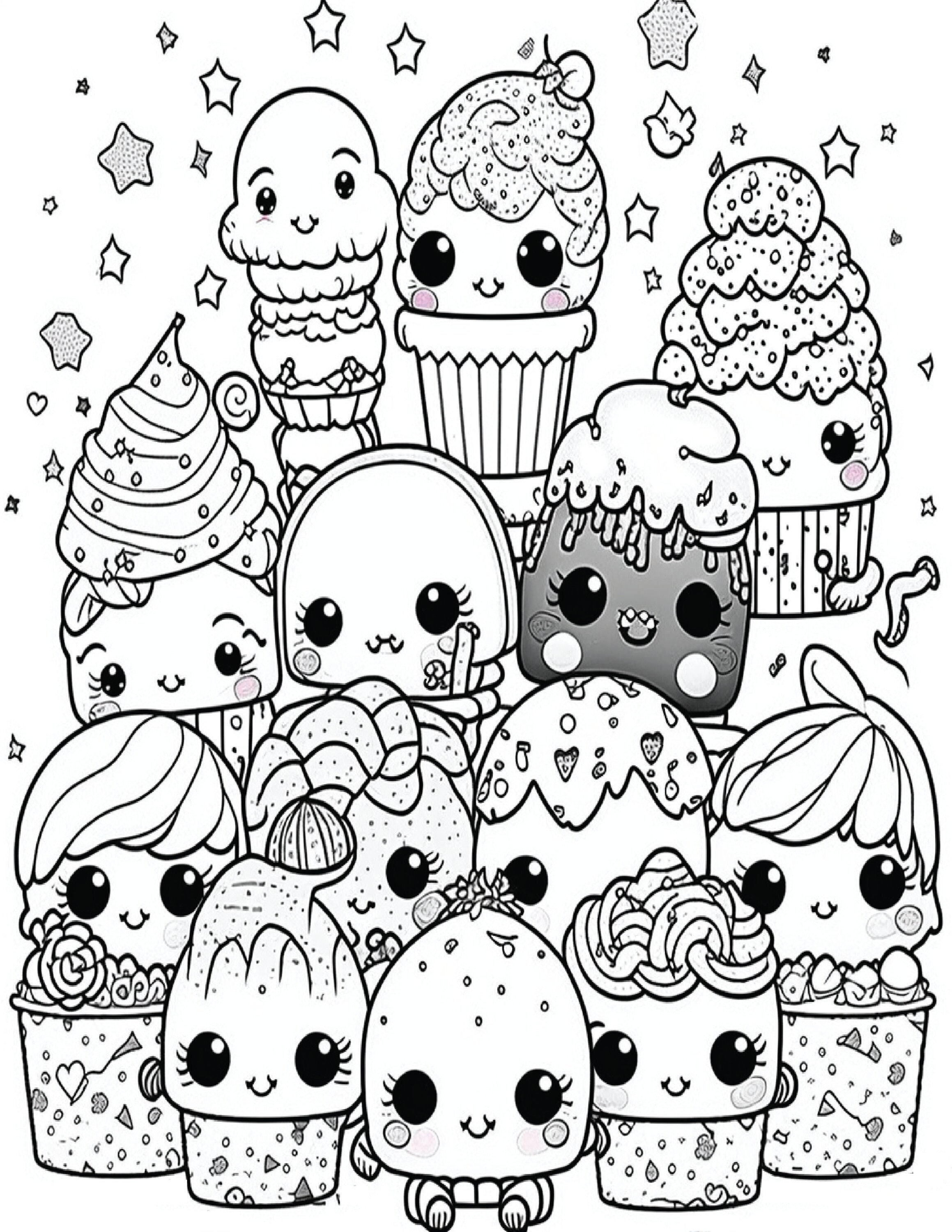 Book cute kawaii friends and desserts coloring pages kawaii printable pages digital download not a physical product