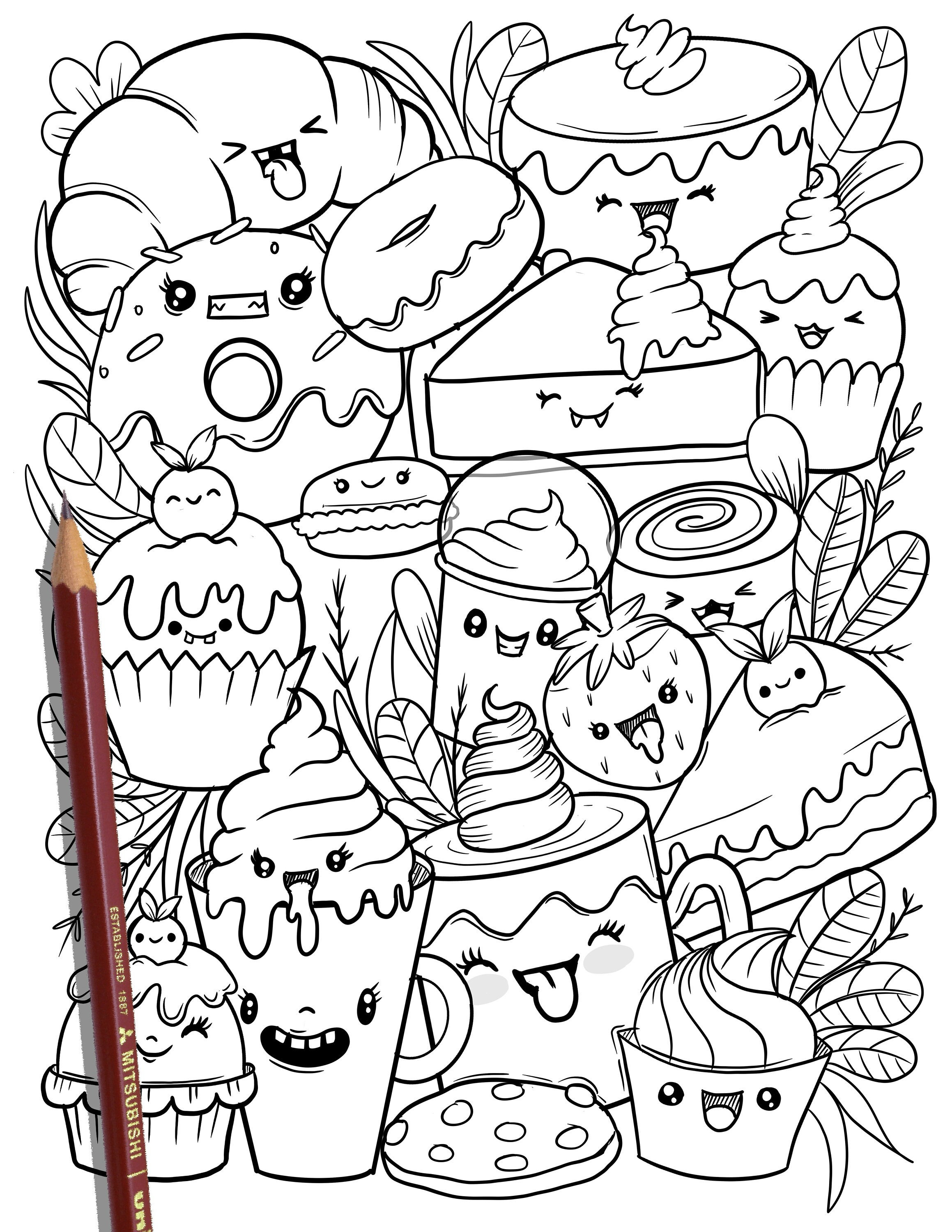 Printable cute dessert coloring page hand