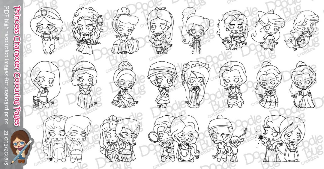 Chibi princess colouring pages download now