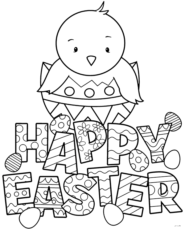 Free coloring page happy easter with a little chick