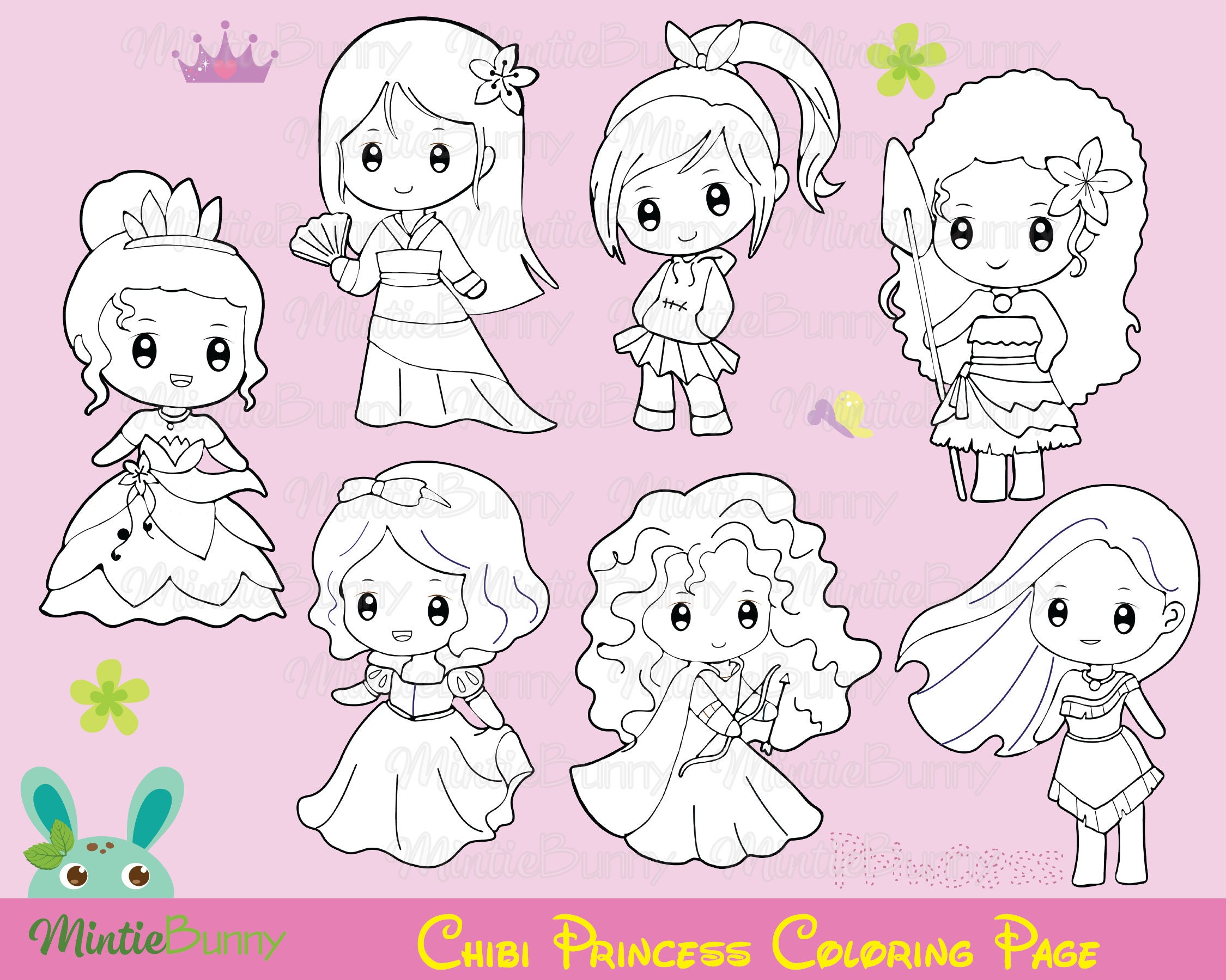 Princess stamp princess coloring page digital stamp