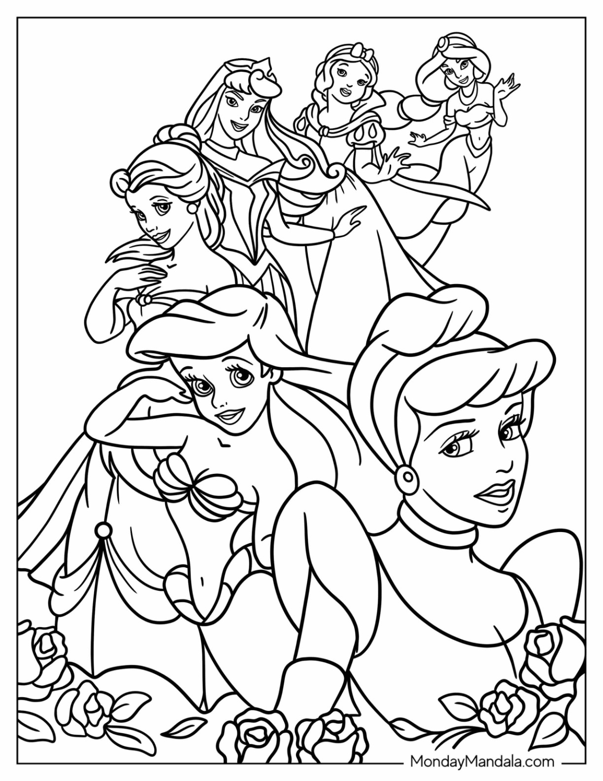 Disney princess coloring pages free pdf printables