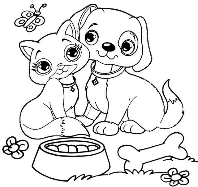 Eight adorable dog and cat coloring pages for pet lovers