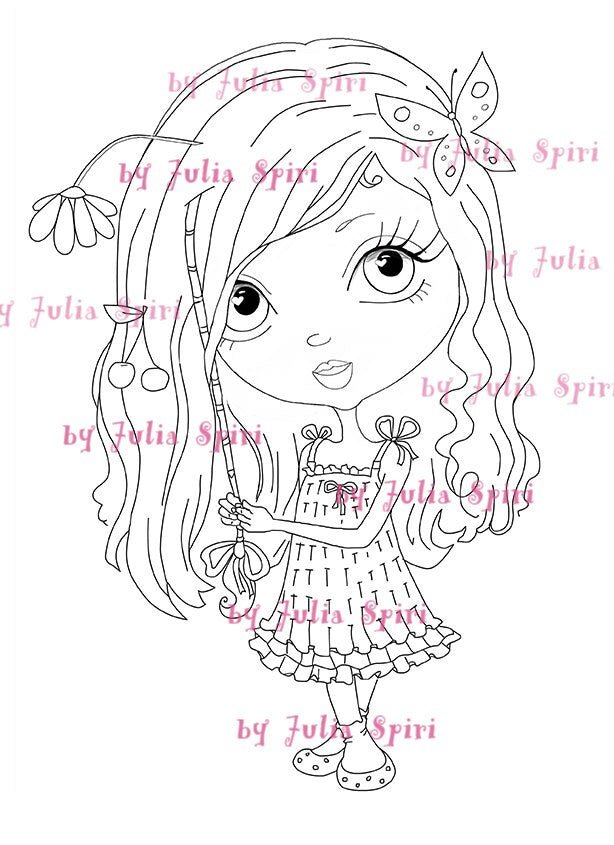 Coloring page cute doll girl with hair wrap â the art of julia spiri