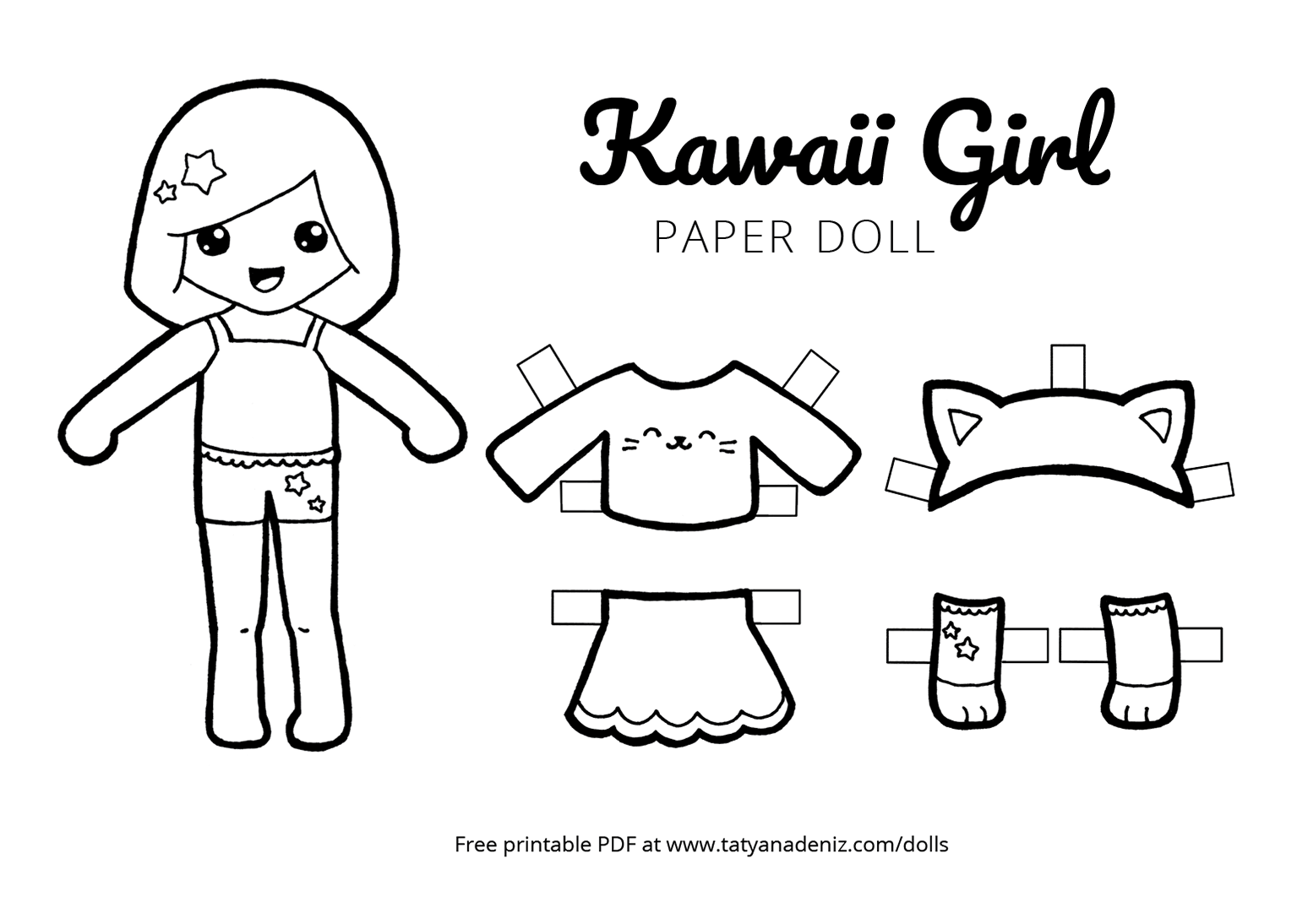 Free printable kawaii paper dolls colouring pages