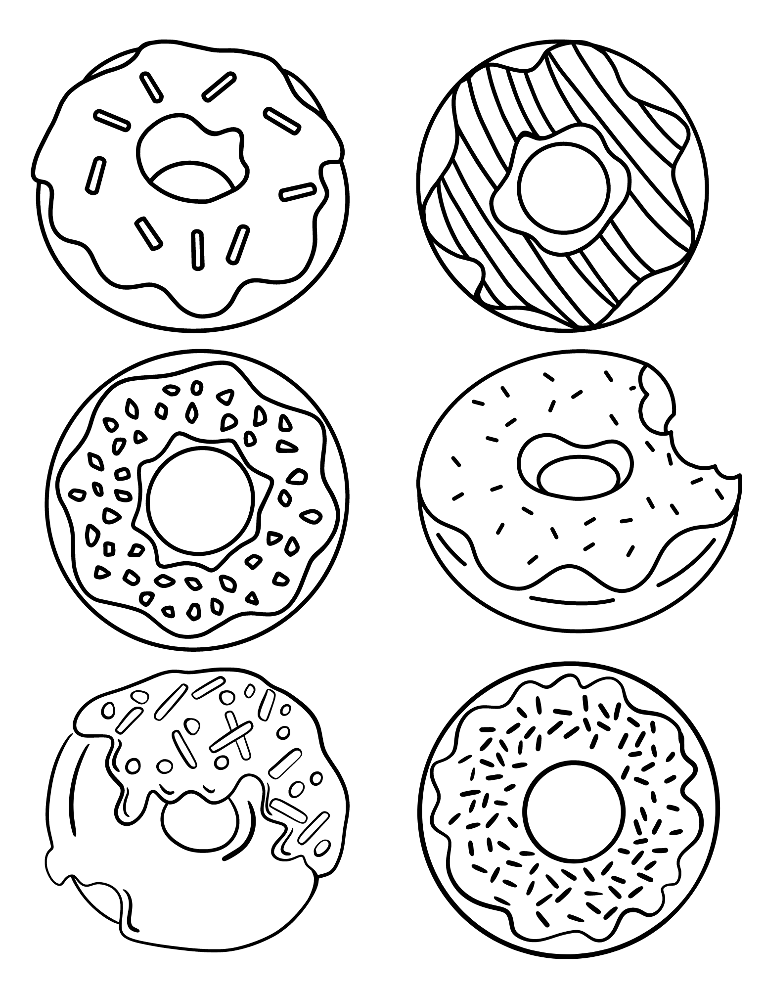 Cute donut coloring pages for kids and adults