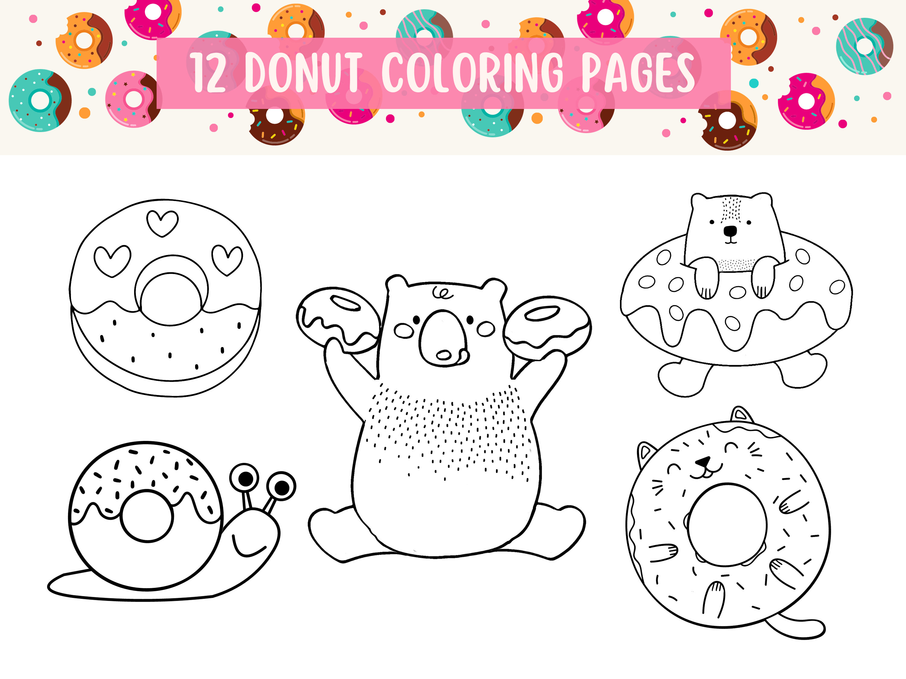 Donut coloring pages for girls and boys colouring sheets printable color pages kids coloring sheets instant download