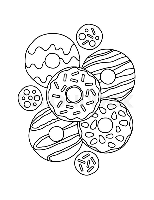 Cute donut black outline coloring page stock vector