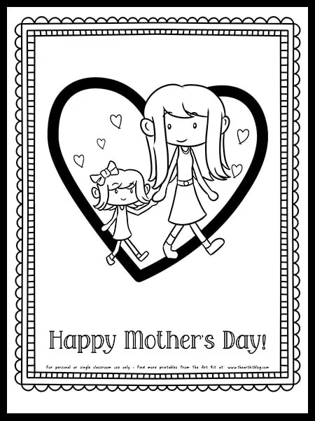 Cute free printable mom with daughter mothers day coloring page â the art kit