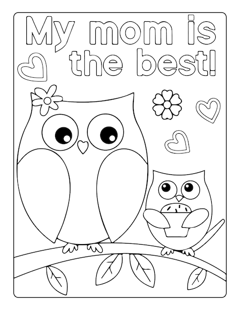 Premium vector mothers day coloring pages for children with cute animals holiday black and white activity worksheet