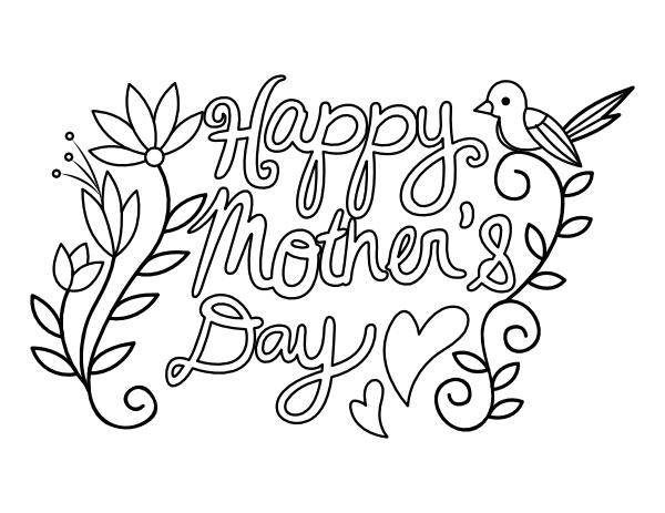 Printable cute happy mothers day coloring page