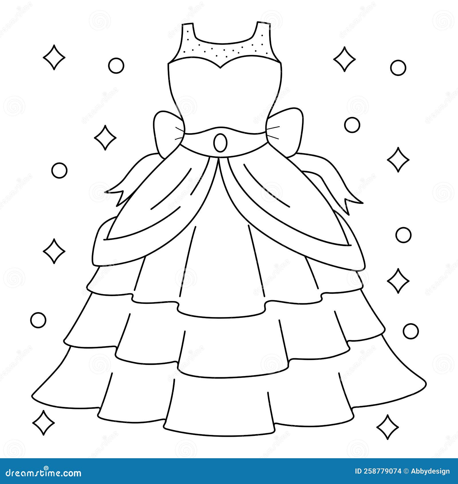 Wedding gown coloring page for kids stock vector