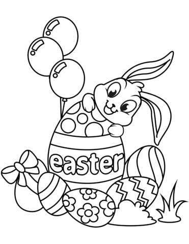 Coloring pages cute easter bunny and eggs coloring page