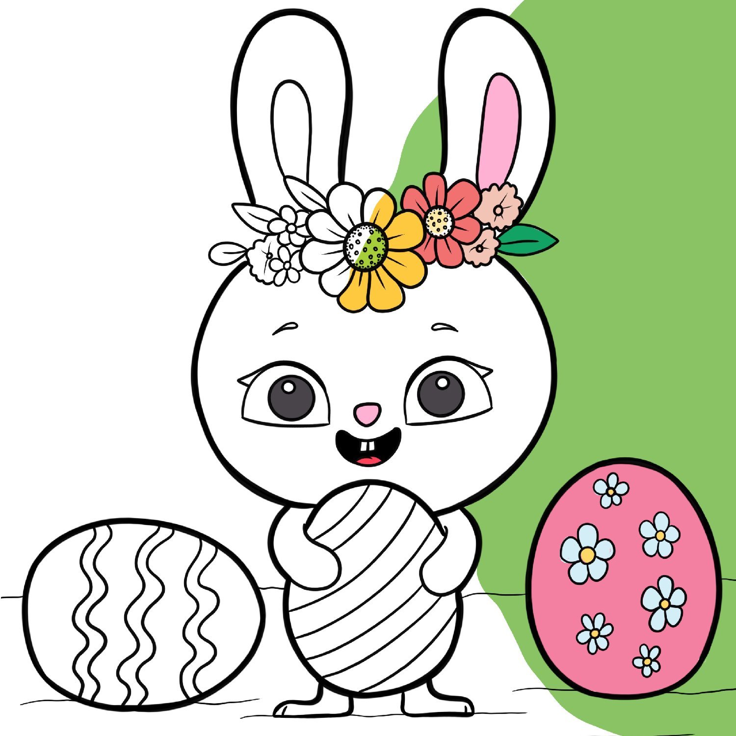 Easter bunny with eggs coloring page free printable