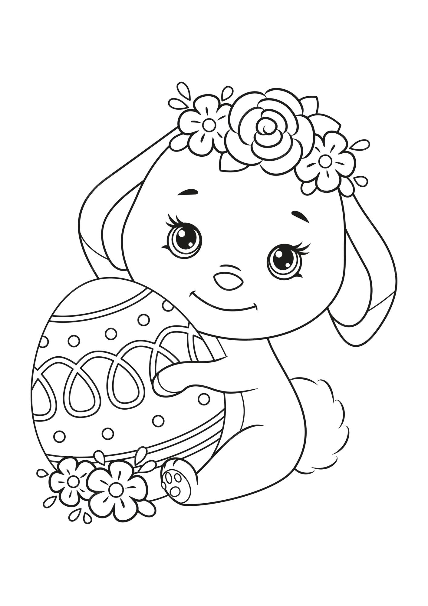 Premium vector cute easter bunny with egg coloring page