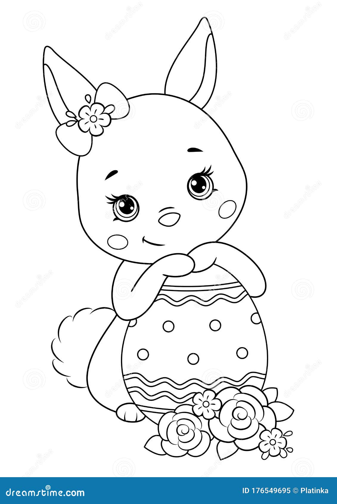 Easter bunny with egg coloring page stock vector