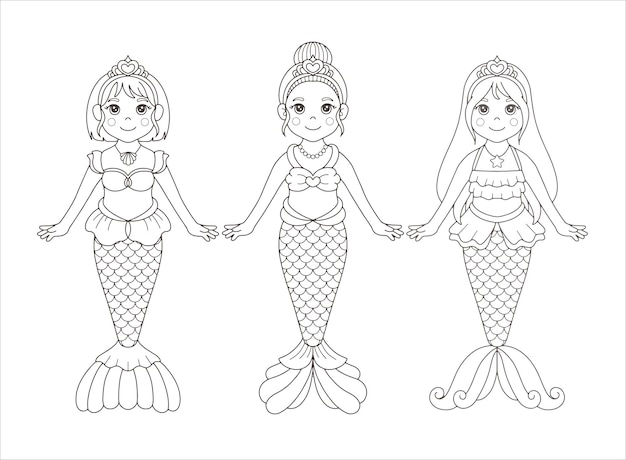 Premium vector cute mermaid coloring page