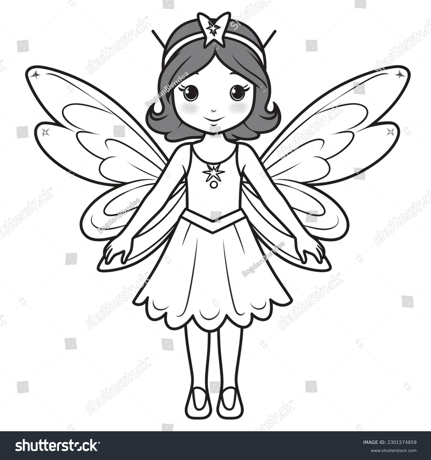 Cute fairy princess coloring page kids stock illustration