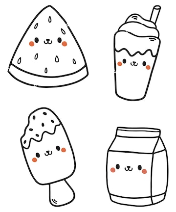 Premium vector kawaii style food collection cute coloring pages