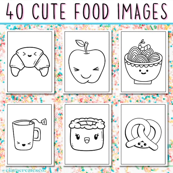 Cute food coloring pages food coloring pages for kids birthday party activity printable coloring book kawaii food coloring pages