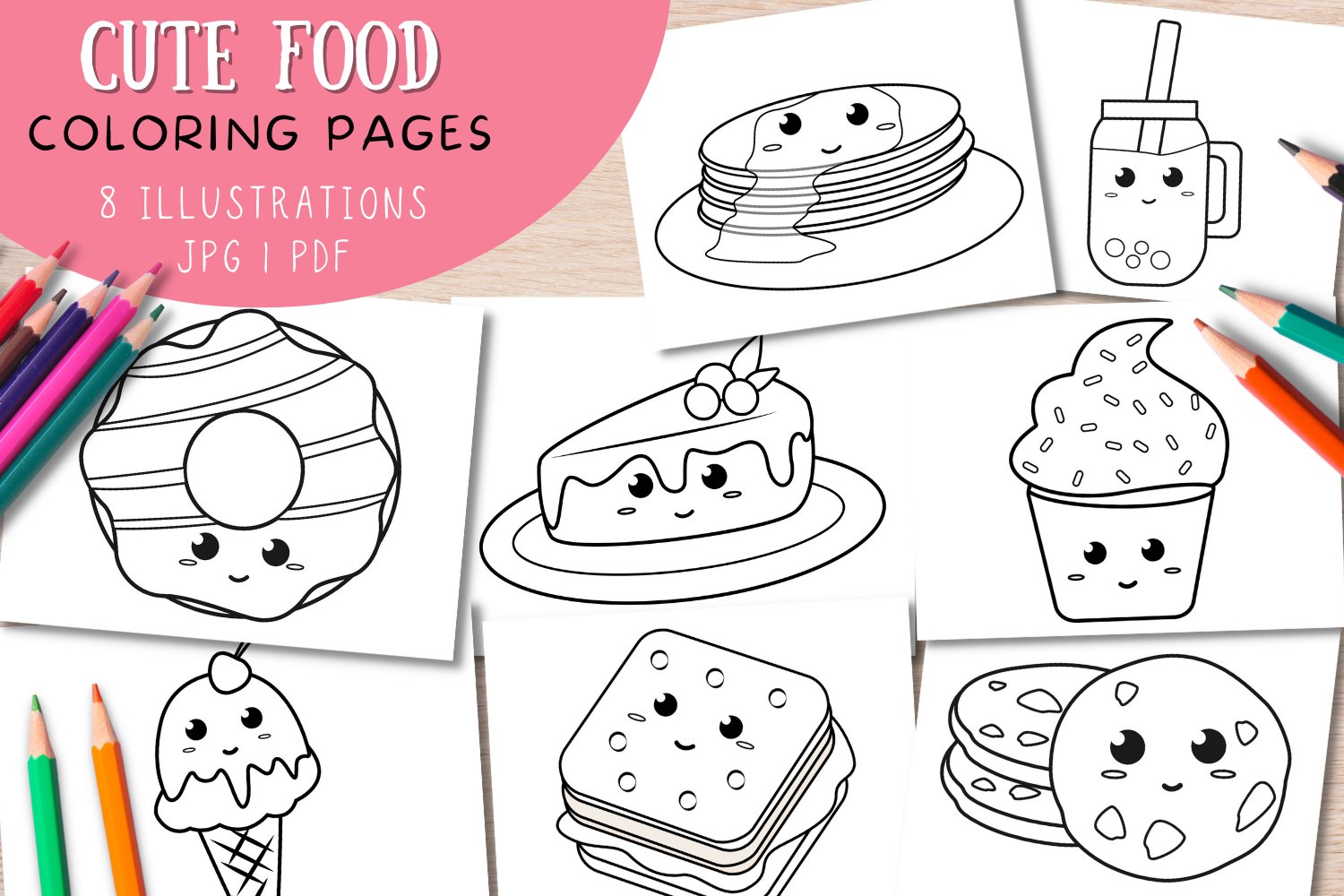 Cute dessert coloring pages cute food