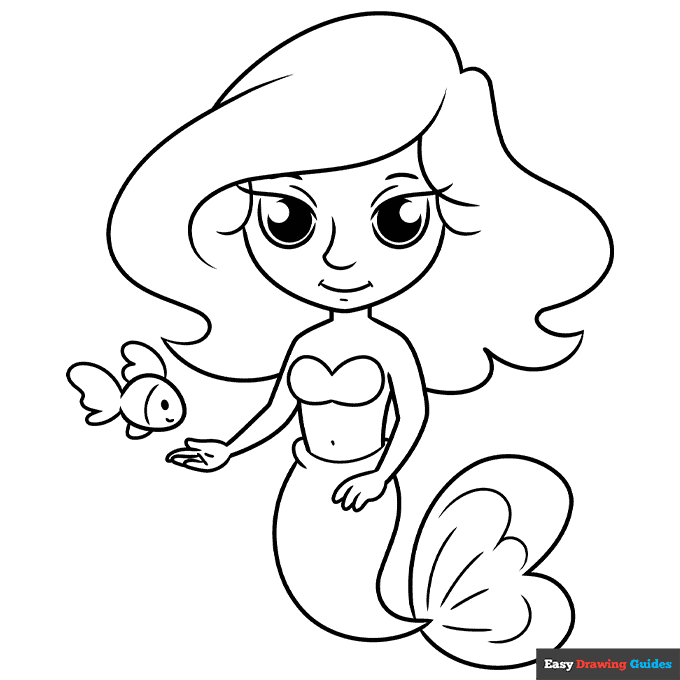 Simple cute mermaid coloring page easy drawing guides